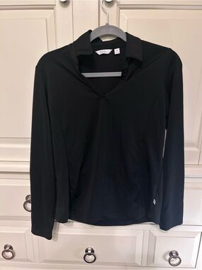 Lady Hagen Black Long-Sleeve V-Neck Polo Top